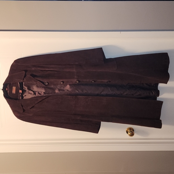 Brown Danier Suede Leather Trench Coat Jacket - Picture 1 of 12